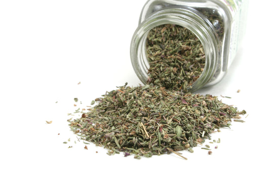 Floral and savory Greek thyme harvested from estate slopes